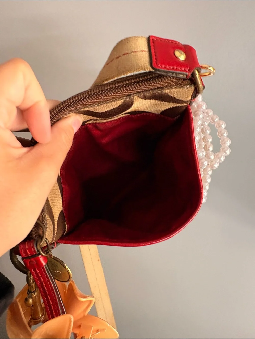 Coach Y2K Signature Canvas Crossbody Bag with Red Leather Trim